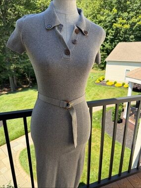 Moda International Taupe Ribbed Polo Midi Dress with Belt